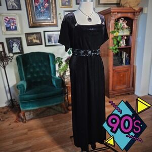 Vintage 90s Fashion Bug Black Velvet Maxi Dress Plus 22/24W Gothic
